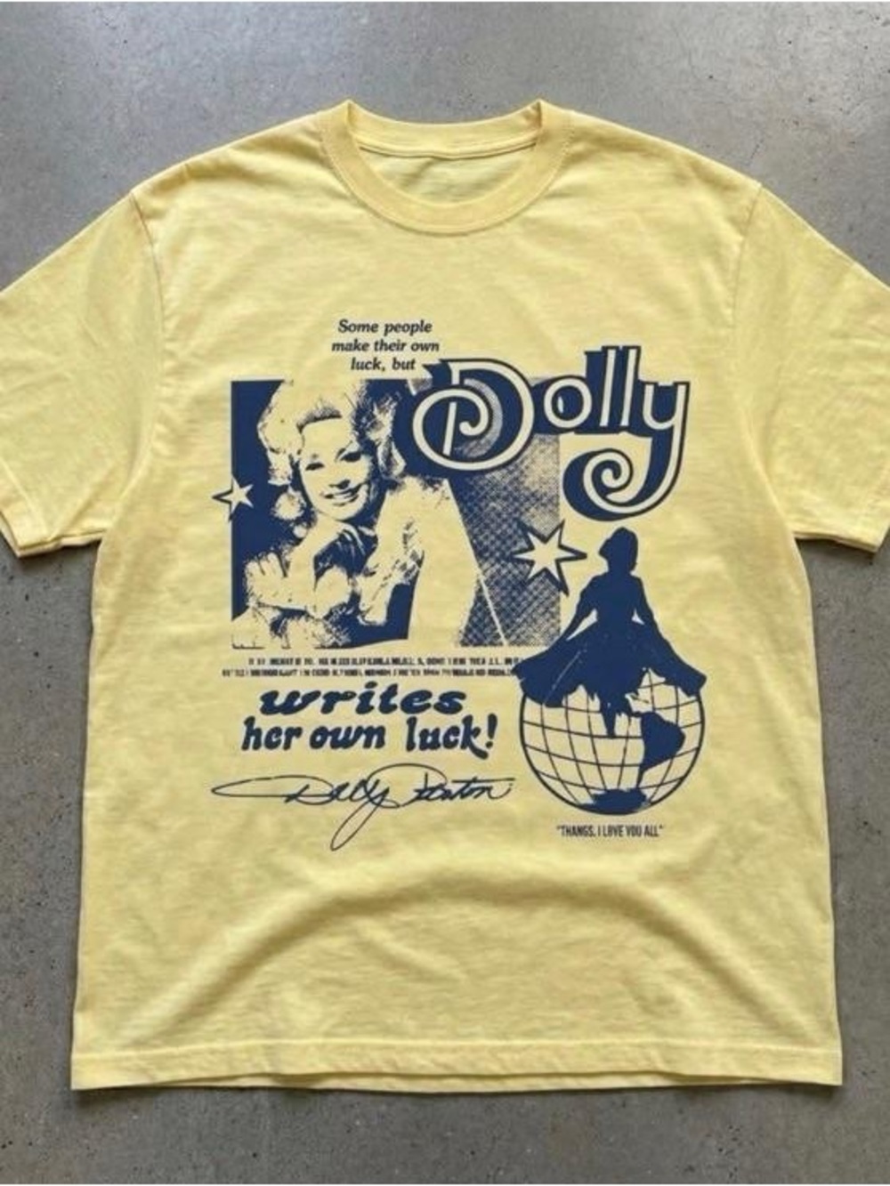 Gildan Yellow Dolly Graphic Tee with Navy Print